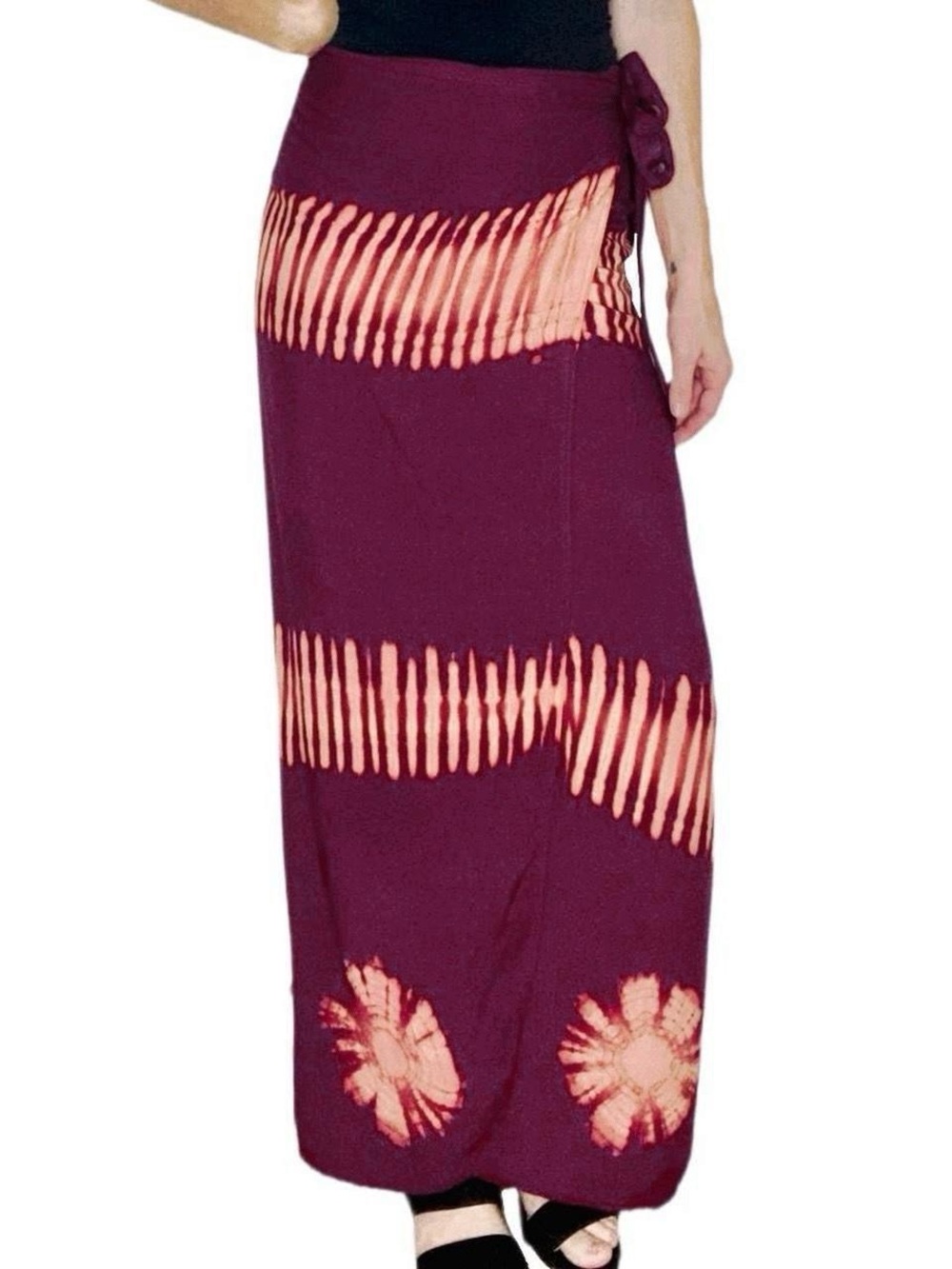 Vintage Y2K Purple Plum Tie Dye Hippie Festival Maxi Wrap Skirt